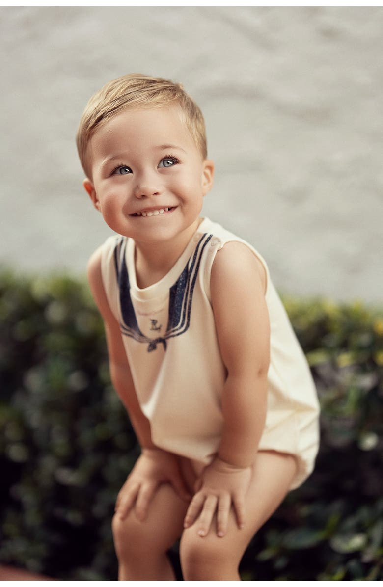 Charlotte & George Sailor Collar Bubble Romper, Alternate, color, Cream/Navy