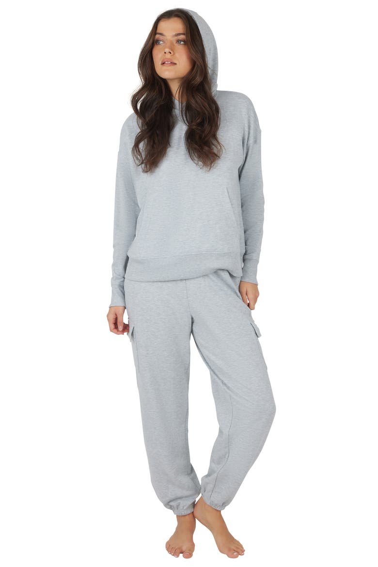Brushed Terry Time Off Perfect Hoodie, Alternate, color, HEATHER LIGHT GREY