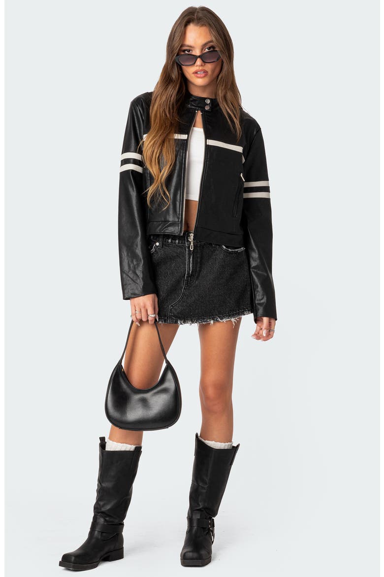Rockstar Oversize Faux Leather Jacket, Alternate, color, BLACK-AND-WHITE