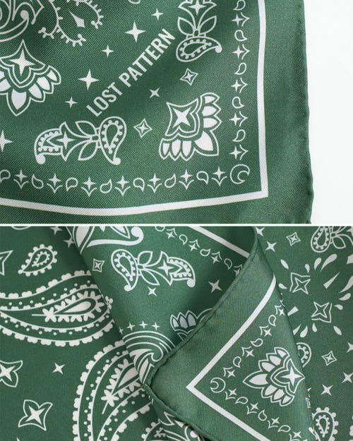 Lost Pattern Nyc "paisley" Silk Bandana Scarf In Green