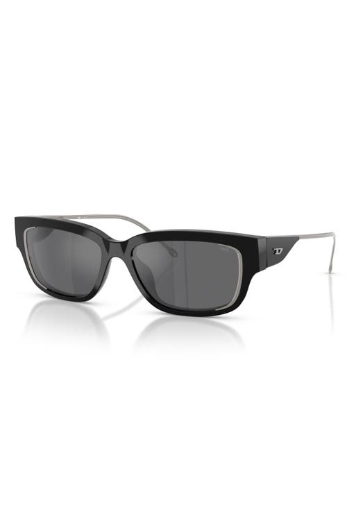 Diesel ® Geck-d 56mm Rectangular Sunglasses In Black/grey Silver Mirror