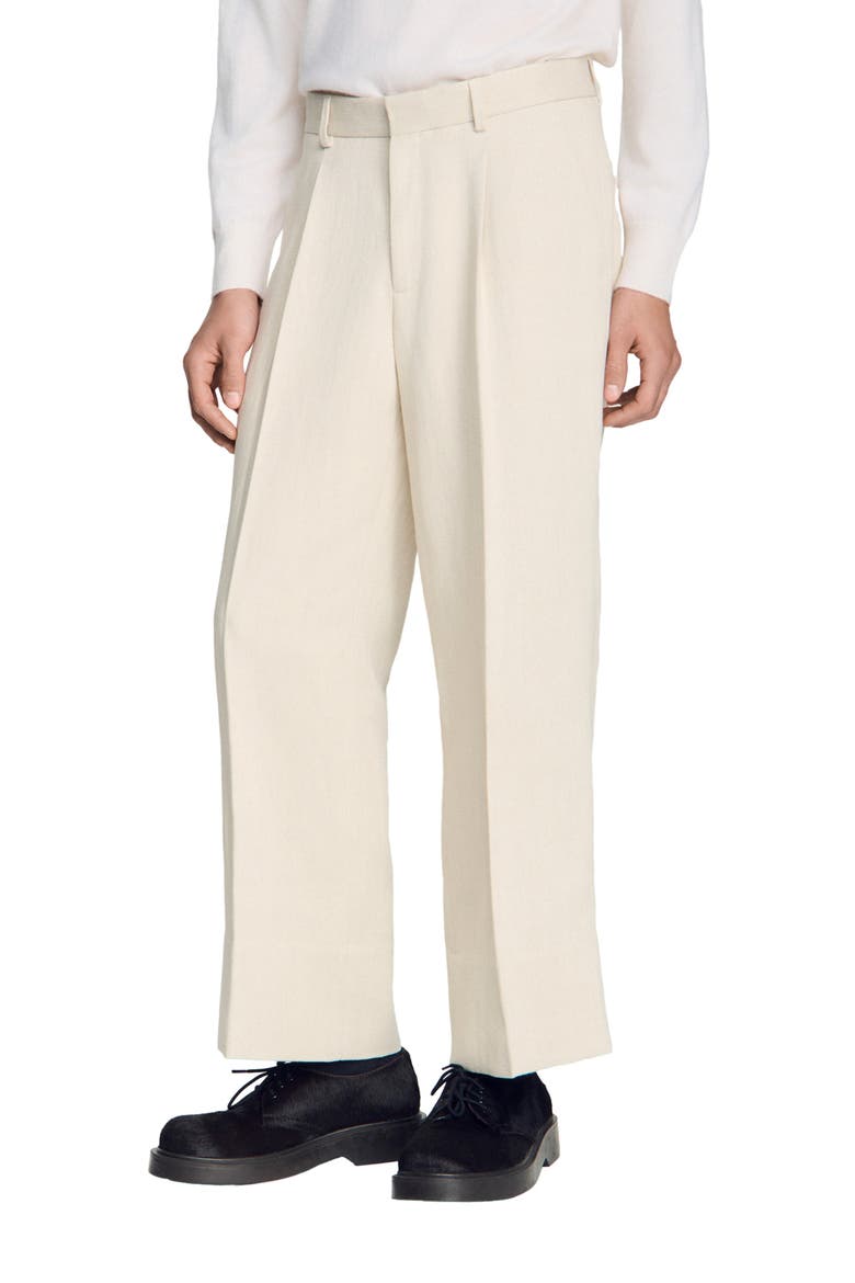 Wide-leg cotton linen trousers, Alternate, color, Ecru