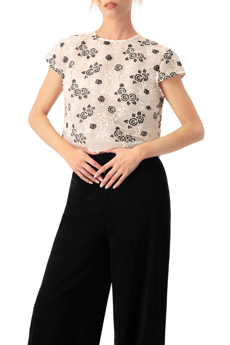 Floral Embroidered See-Though Crop Top, Main, color, Natural