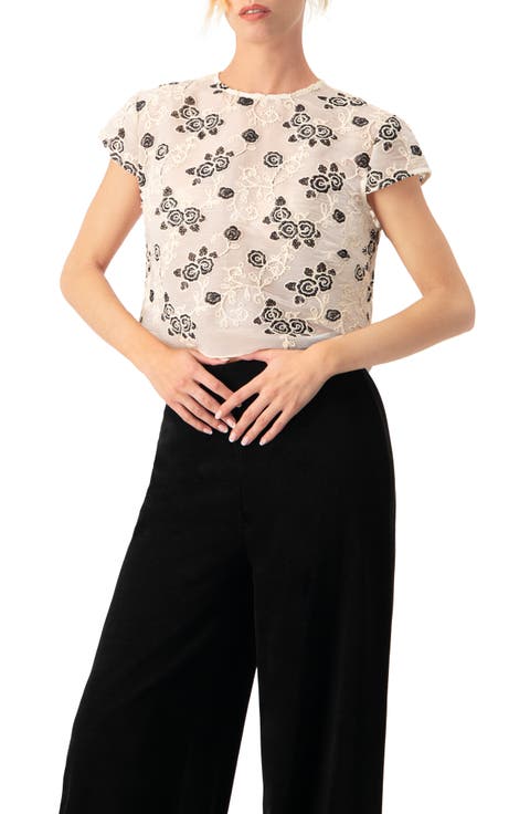 Floral Embroidered See-Though Crop Top
