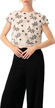 IVONNE Floral Embroidered See-Though Crop Top