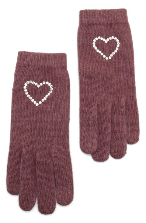 Crystal Embellished Heart Gloves