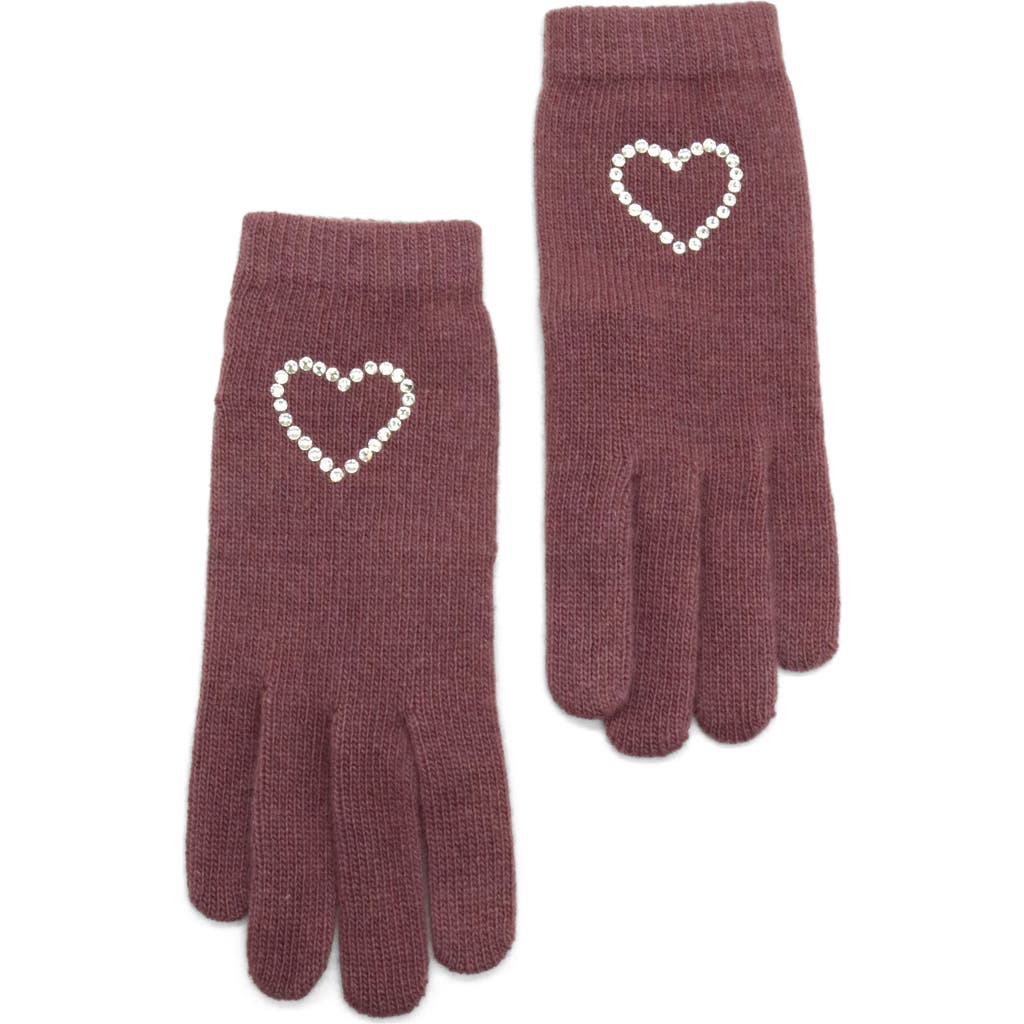 Portolano Crystal Embellished Heart Gloves In Brown
