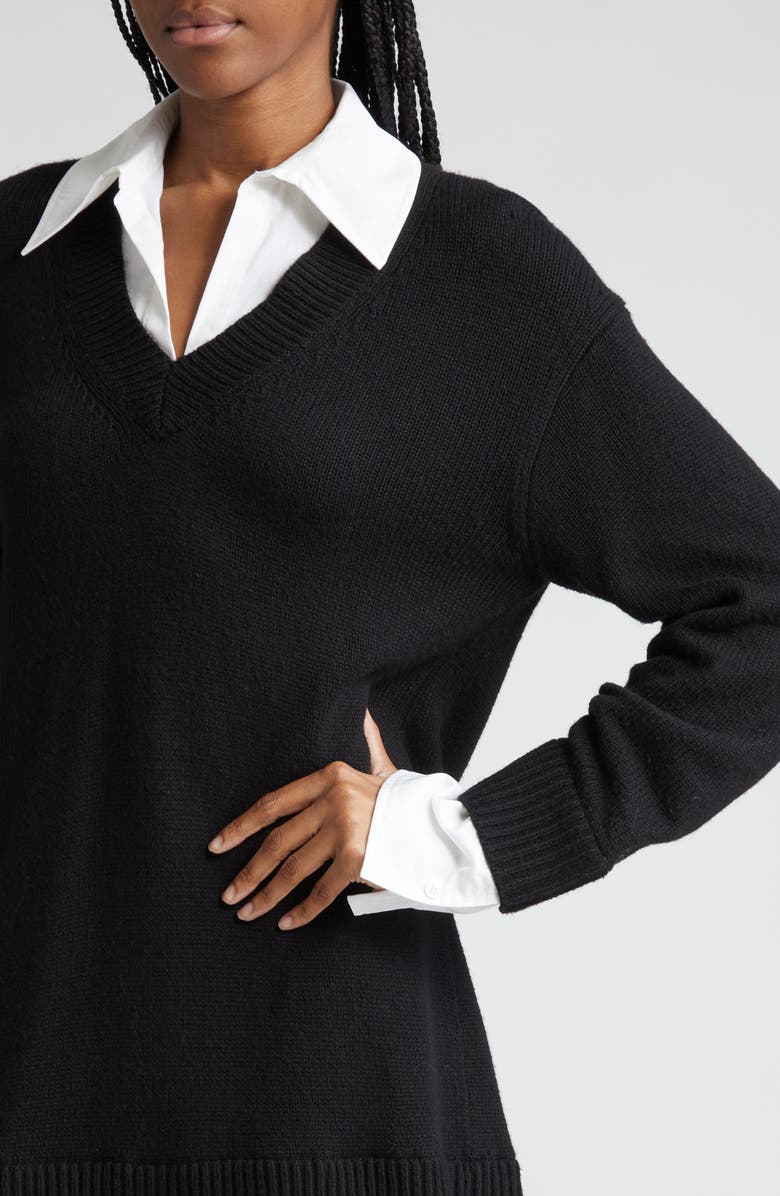 Cinq à Sept Embroidered Collar Santina Long Sleeve Sweater Shirtdress, Alternate, color, 