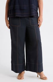 Adrianna Papell Topstitched Wide Leg Pull-On Pants