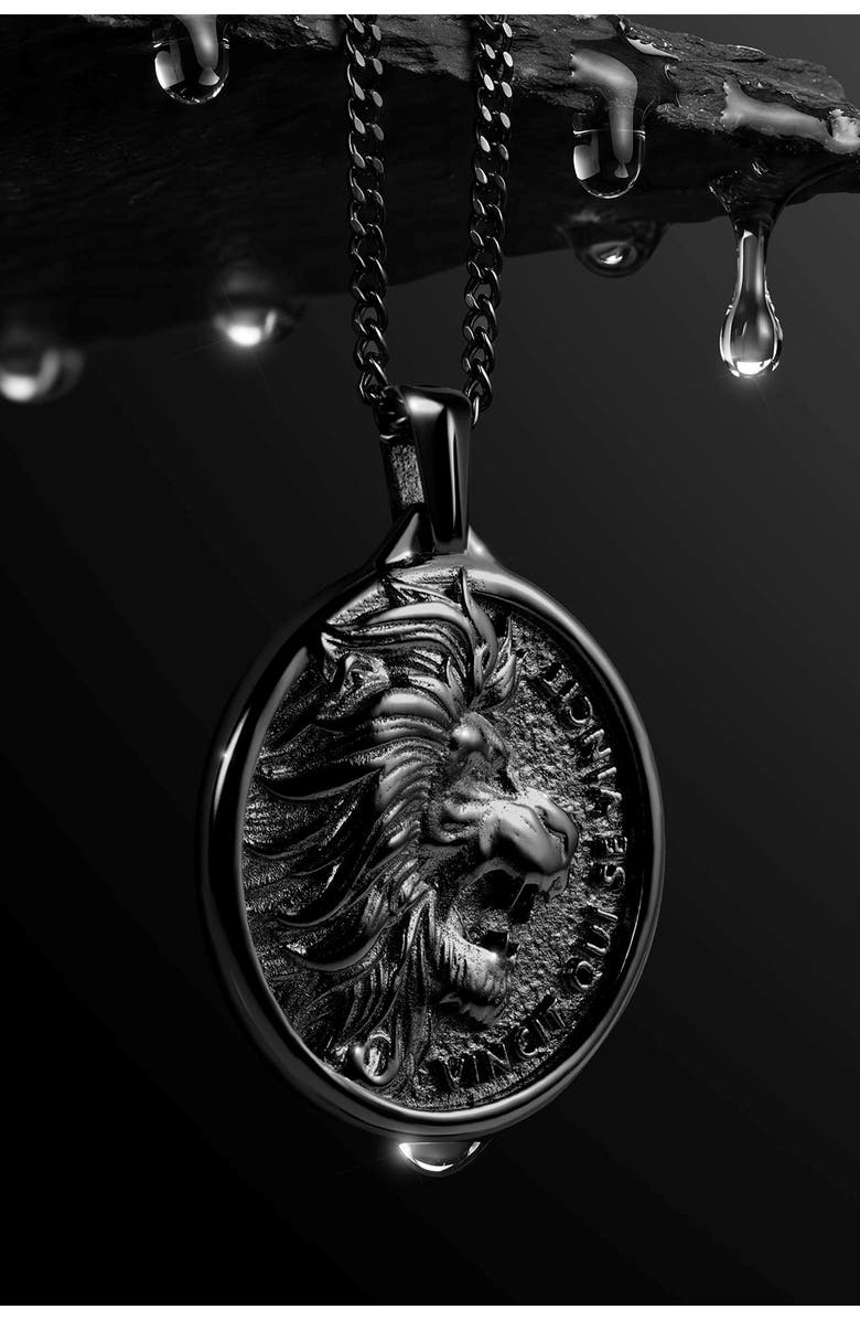 Vincero Lion Pendant Necklace, Alternate, color, Black