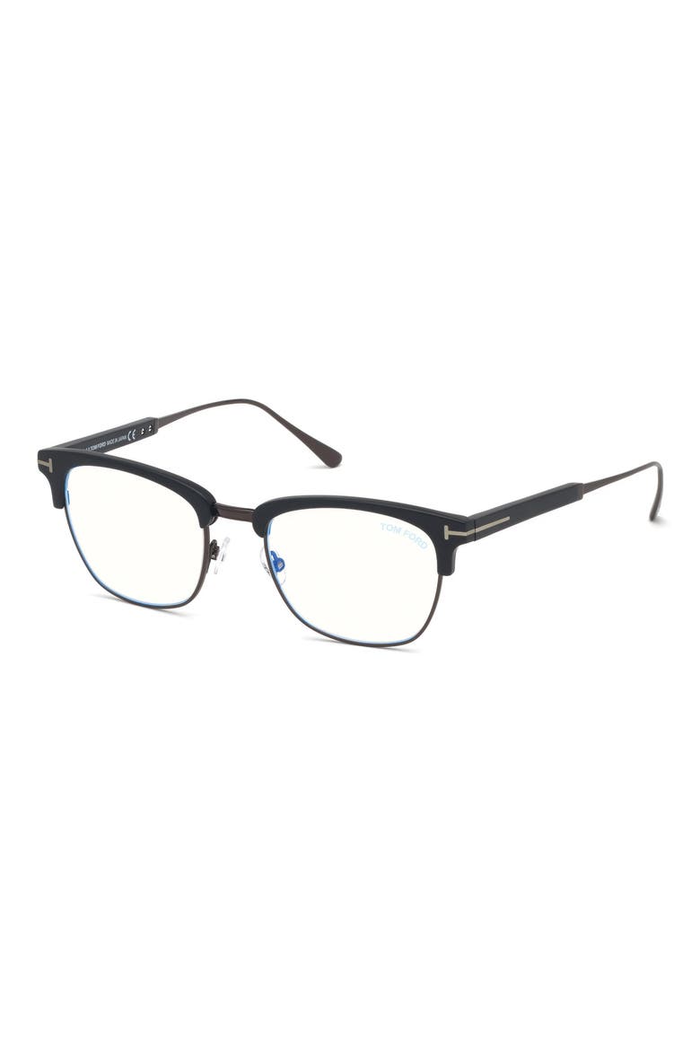 52mm Geometric Blue Light Blocking Optical Glasses, Alternate, color, BLACK RUTHENIUM / BLUE BLOCK