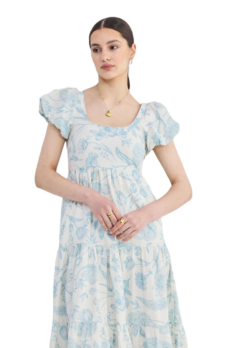 Reistor Womens Deep Puff Sleeve Tiered Maxi Dress in Blue Florals Small, Alternate, color, Blue Florals