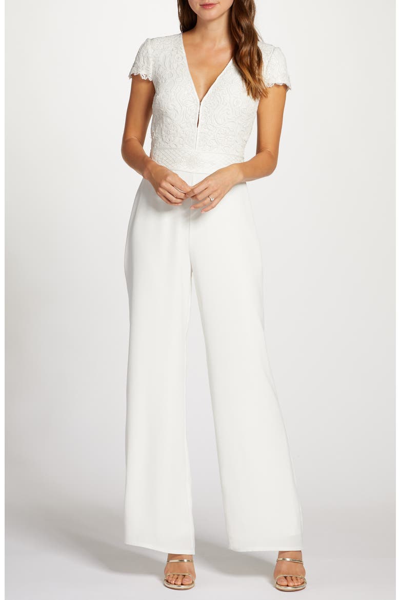 Lace Bodice Wide Leg Wedding Jumpsuit, Main, color, IVORY