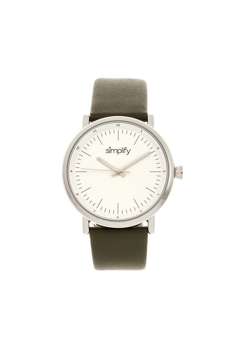 SIMPLIFY The 6200 Leather-Strap Watch, Main, color, White/Olive