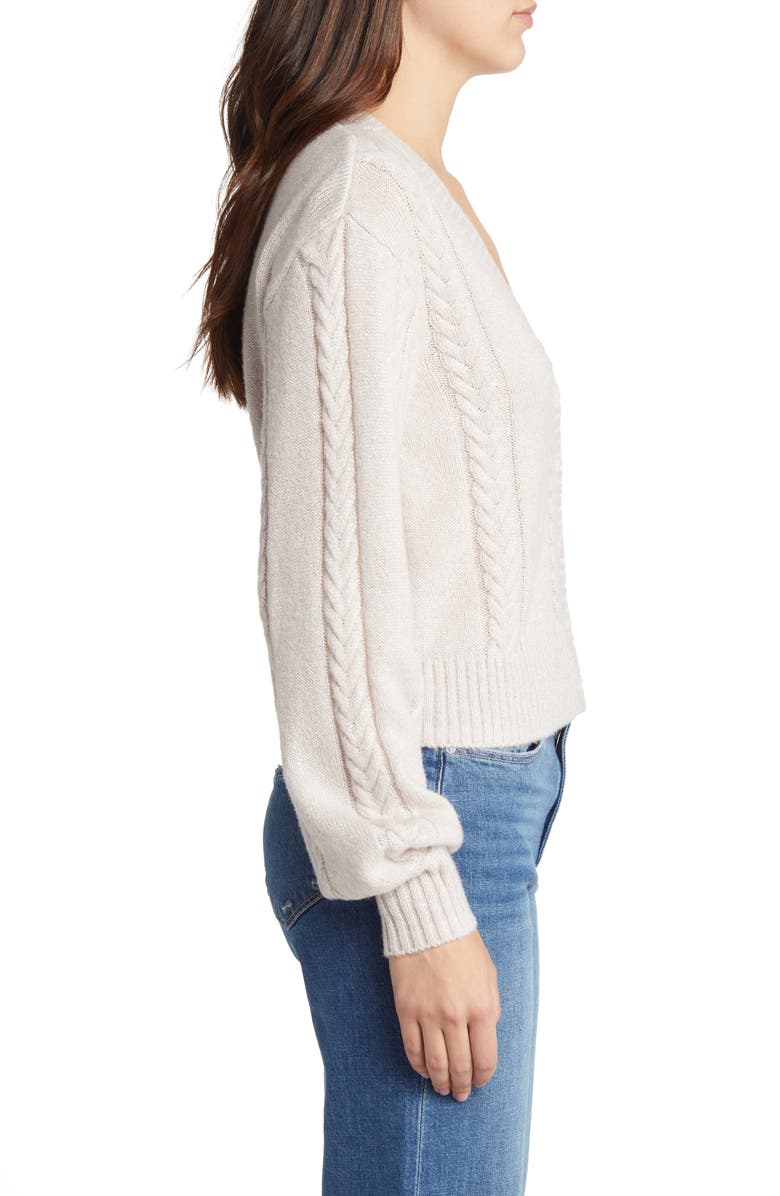 PAIGE Sofie Cable Stitch Cardigan, Alternate, color, Pastel Pink/ Silver