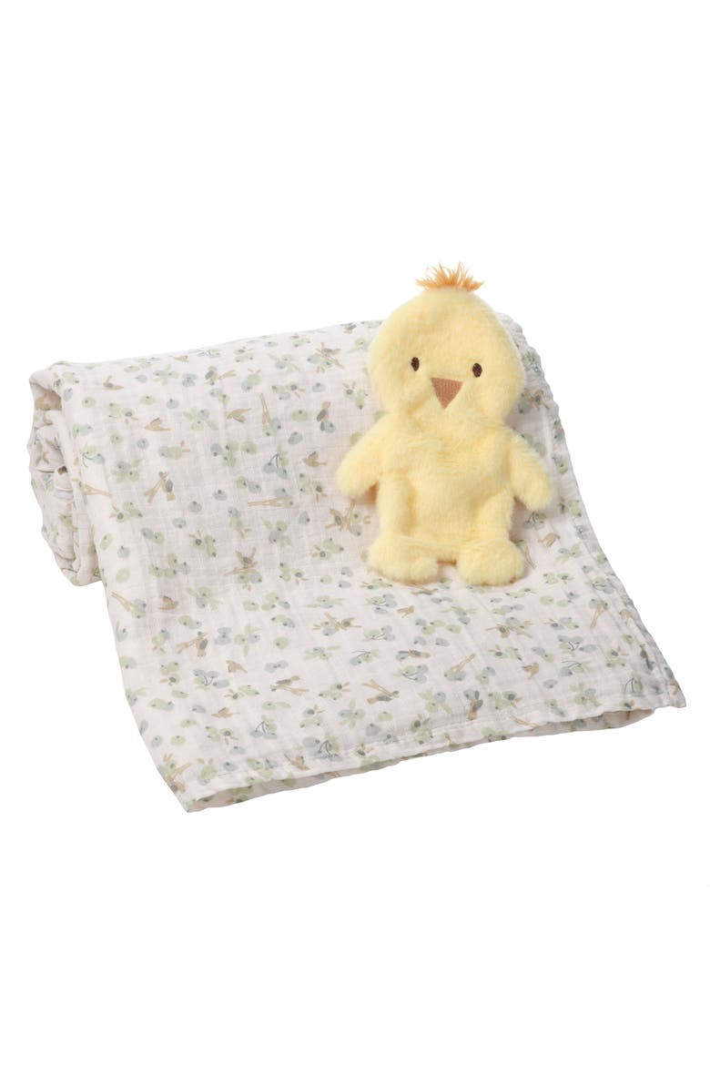 Ducky Cotton Muslin Swaddle Blanket w/ Lovey Baby Gift Set, Main, color, White