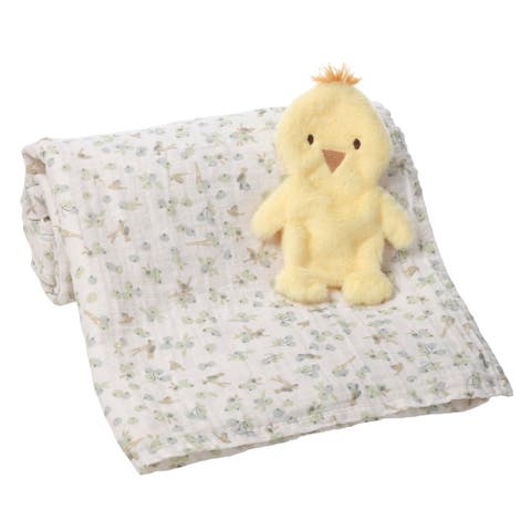 Ducky Cotton Muslin Swaddle Blanket w/ Lovey Baby Gift Set
