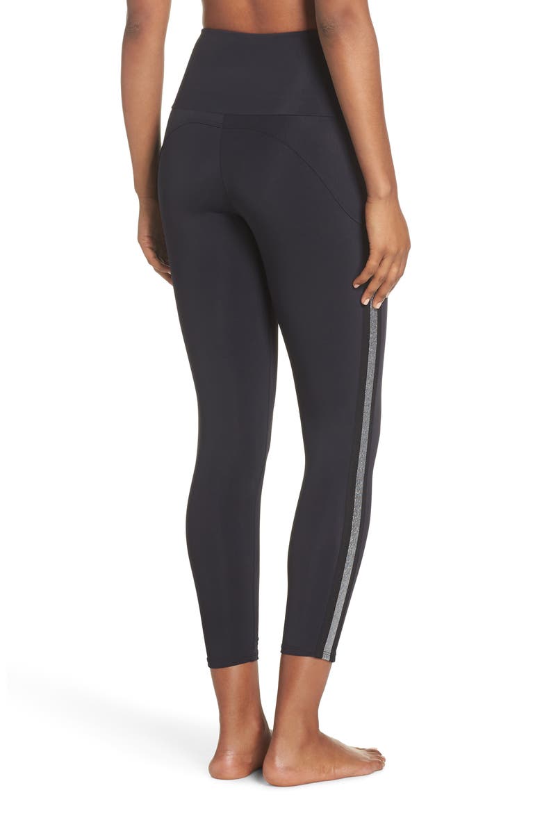 Side Runner High Waist Leggings, Alternate, color, BLACK/ SILVER