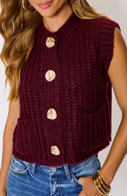 Vici Collection Daphne Hammered Button Sweater Vest In Burgundy