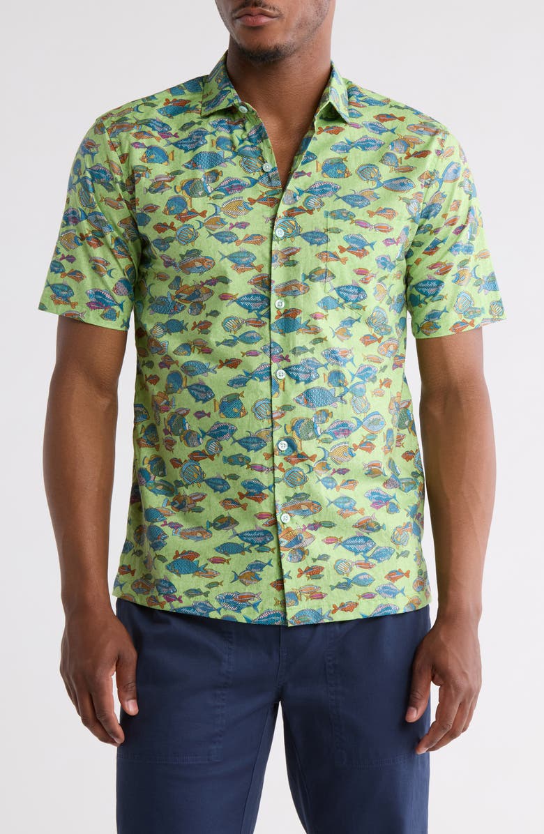 Tori Richard Schools Out Short Sleeve Cotton Button-Up Shirt, Main, color, Wasabi