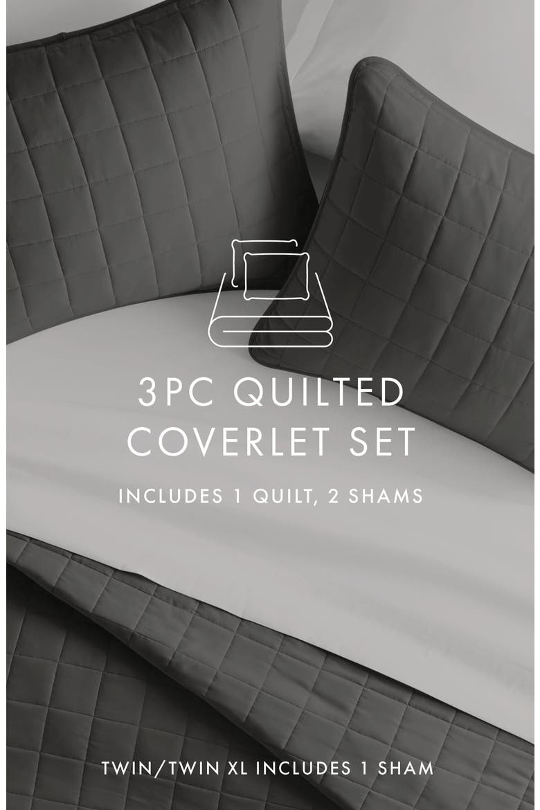 HOME SPUN Premium Ultra Soft Square Pattern Quilted Coverlet Set, Alternate, color, GRAY