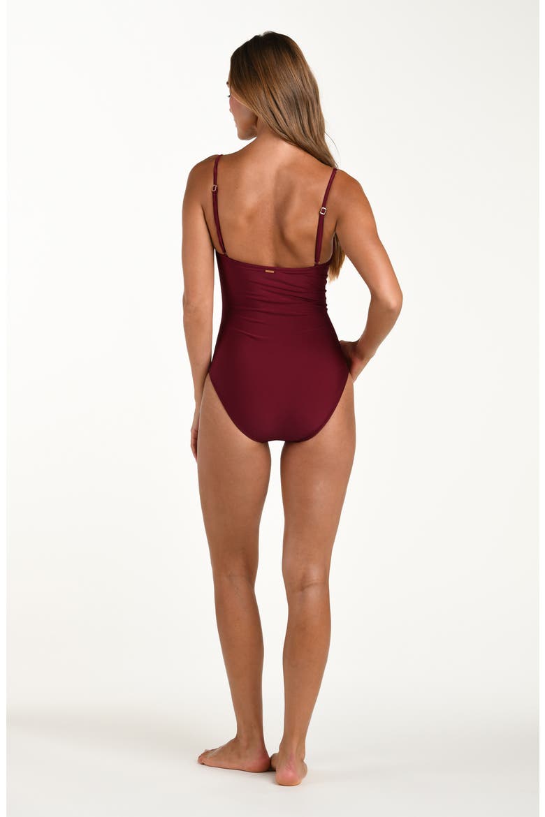 Aubrey Ruched Shimmer One-Piece Swimsuit, Alternate, color, BLACK CHERRY