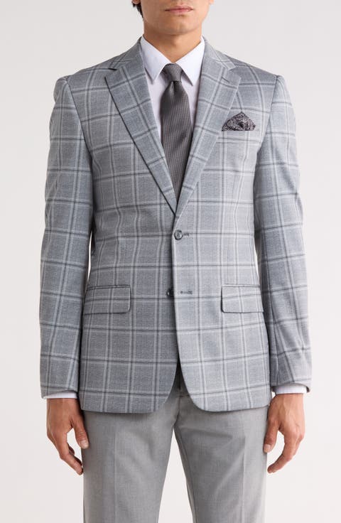 Slim Fit Plaid Knit Sport Coat (Regular, Short & Long)