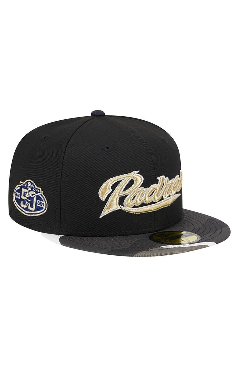 New Era Men's New Era Black San Diego Padres Metallic Camo 59FIFTY Fitted Hat, Main, color,