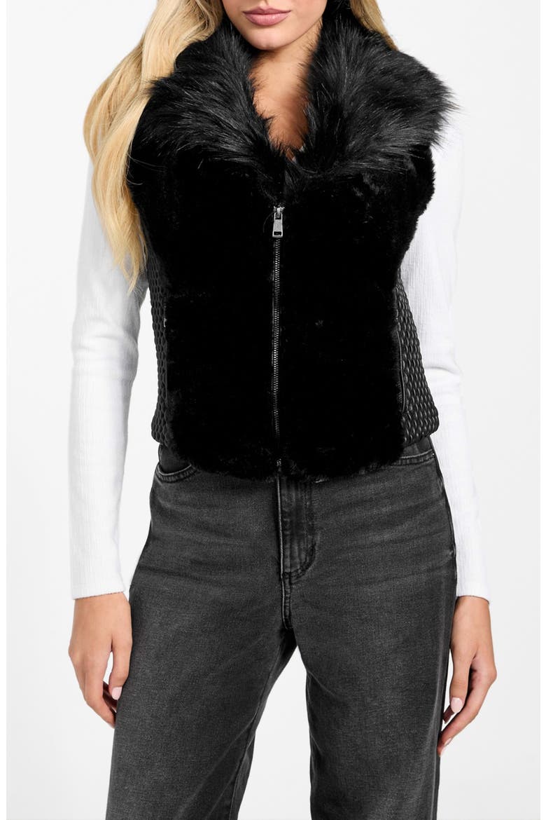 Amari Mixed Media Faux Fur Vest, Main, color, DARK