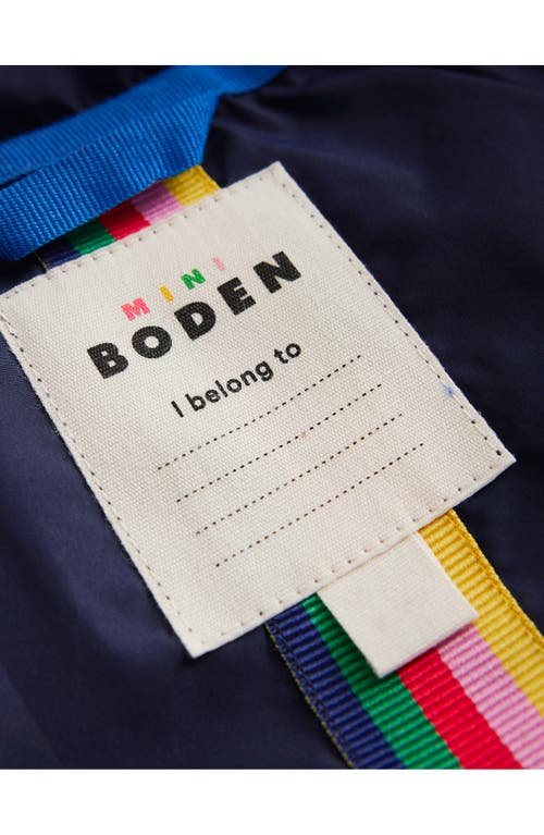 Mini Boden Longline Padded Coat College Navy Rainbow Fur Girls Boden