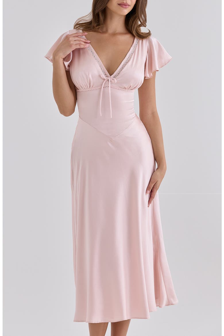 Ravella Silk V-Neck Midi Dress, Alternate, color, CRYSTAL PINK