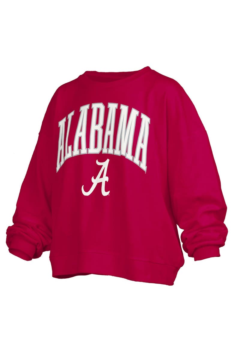 Women's Pressbox Crimson Alabama Crimson Tide Janise Arch Over Logo Waist Length Oversized Pullover Sweatshirt, Alternate, color, Crimson