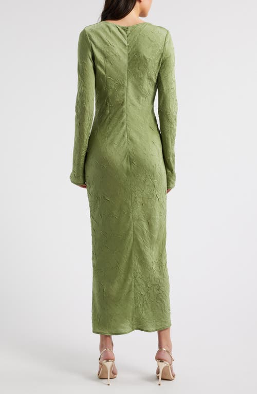 Rare London Crinkle Effect Long Sleeve Dress In Olive