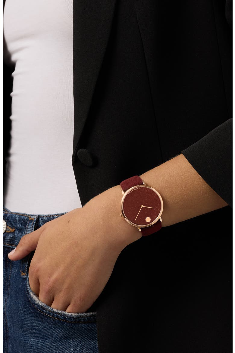 Modern 47 Faux Leather Strap Watch, 40mm x 6.3mm, Alternate, color, RED DIAL
