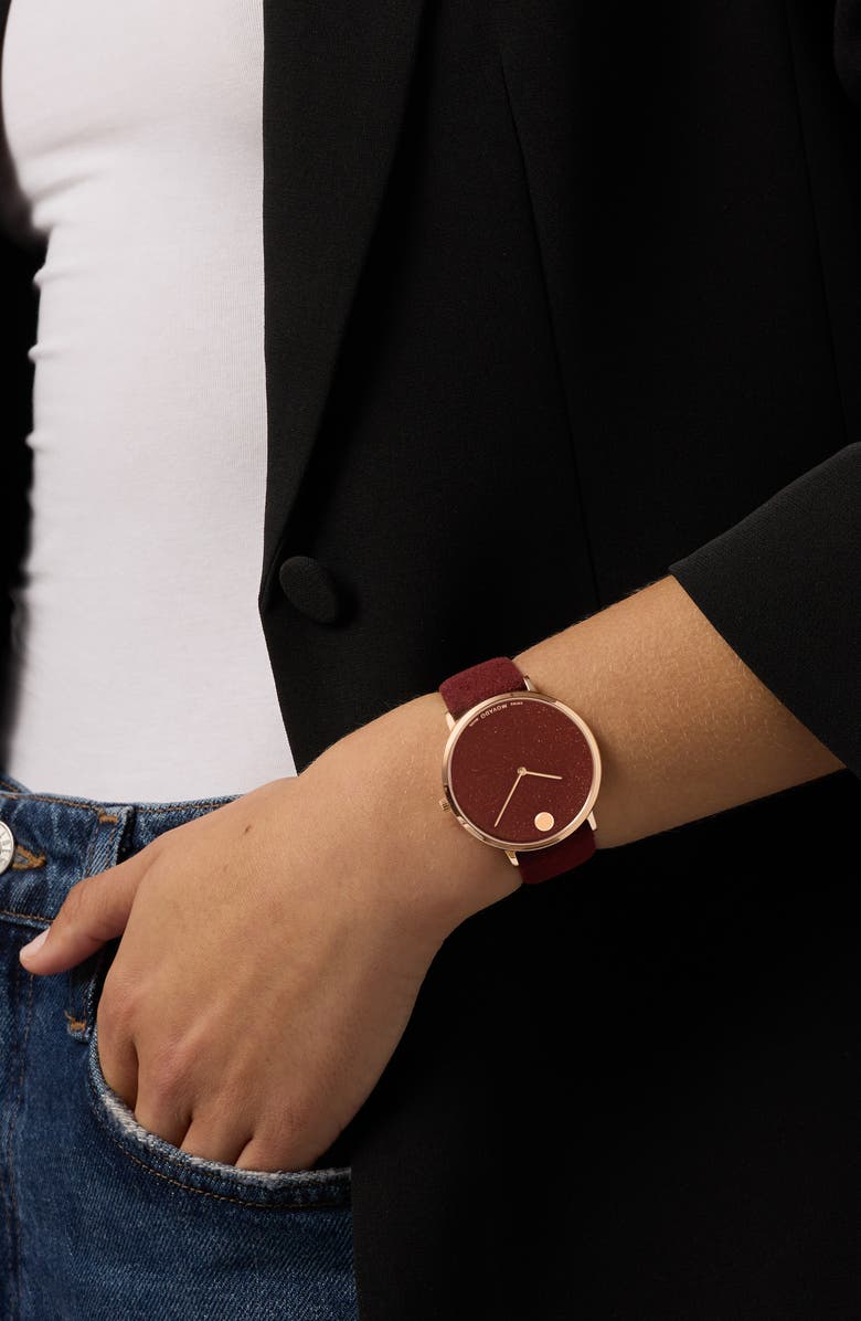 Movado Modern 47 Faux Leather Strap Watch, 40mm x 6.3mm, Alternate, color, Red Dial
