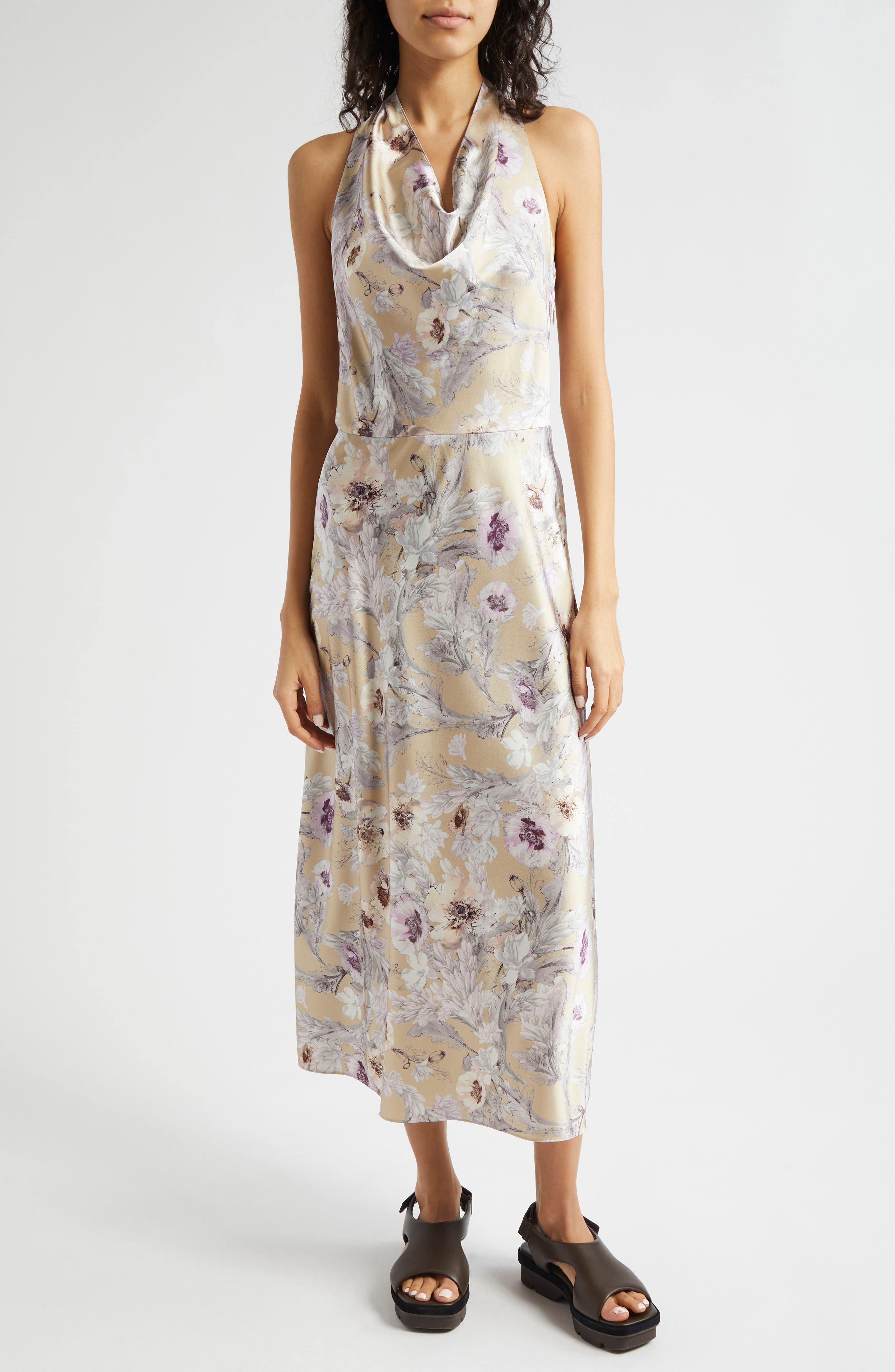 Wild Flower Cowl Neck A-Line Dress