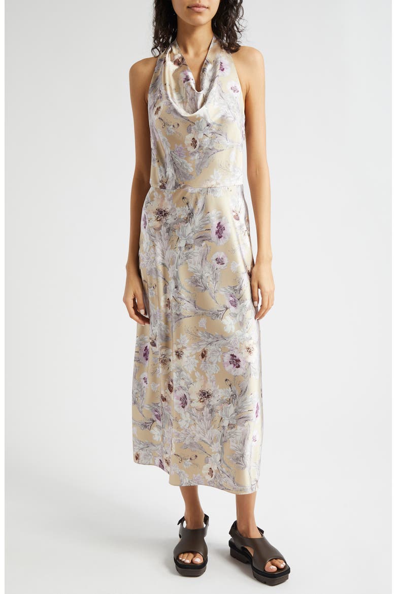 Wild Flower Cowl Neck A-Line Dress, Main, color, SAND