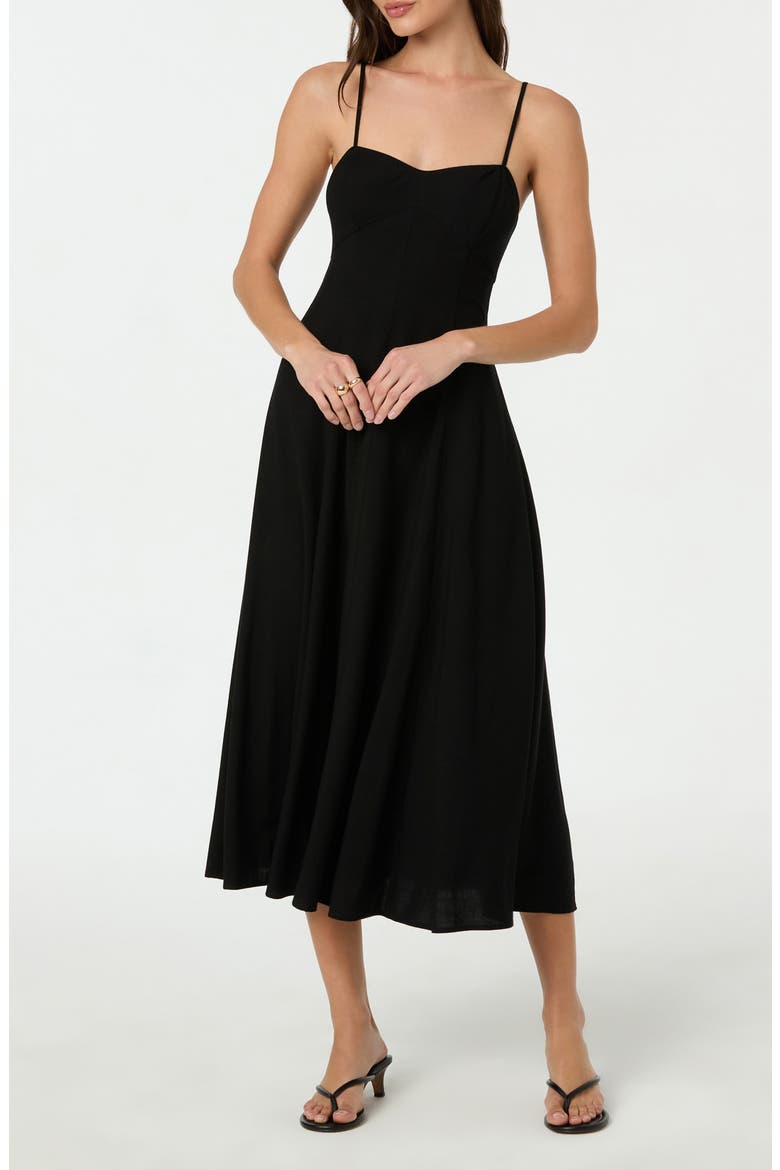Linen Blend Midi Dress, Main, color, BLACK