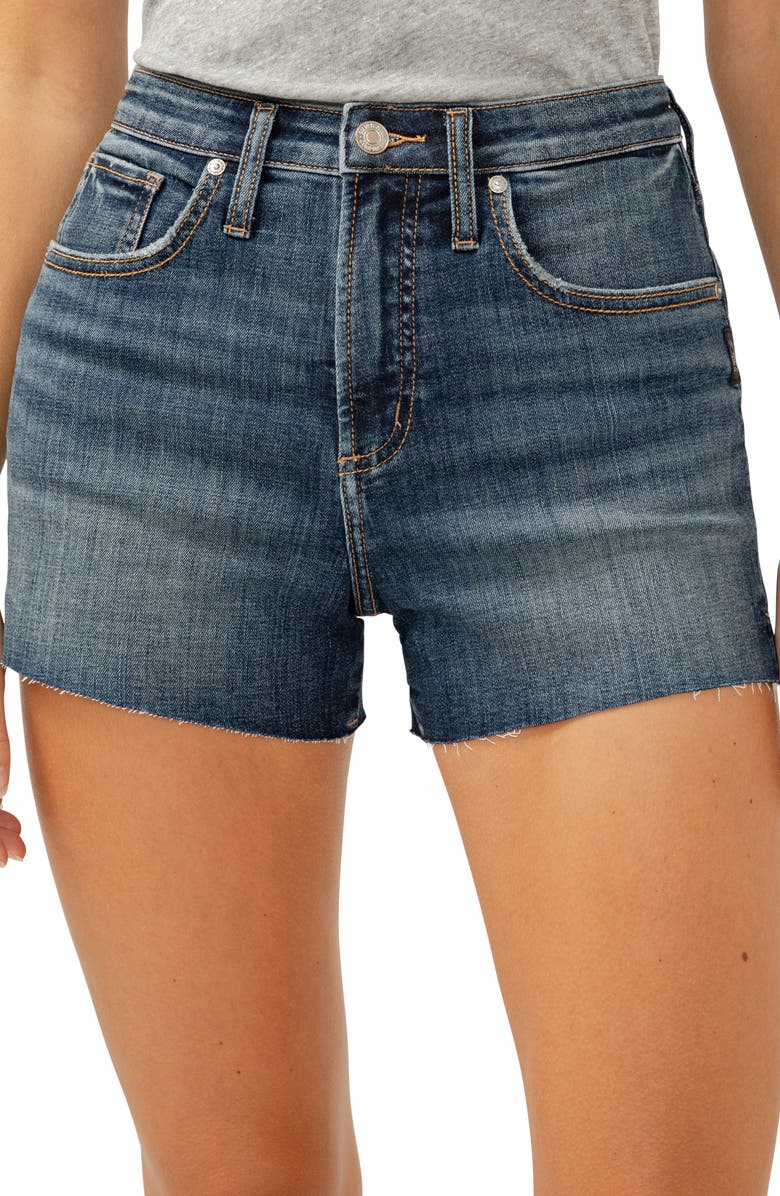 Silver Jeans Co. Beau Raw Hem High Waist Denim Shorts, Alternate, color,