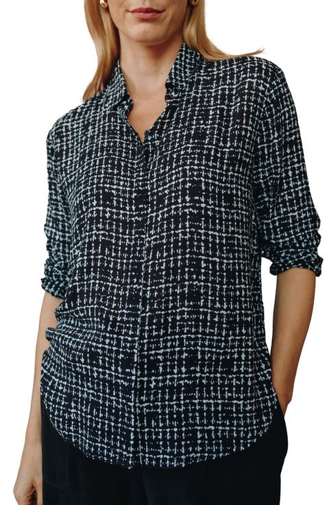 Grid Print Woven Button-Up Shirt