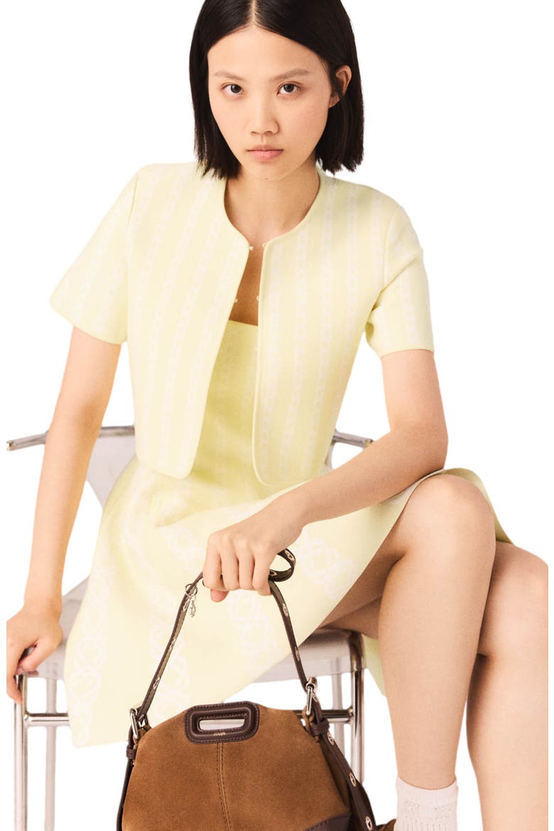 Cropped fancy knit cardigan, Alternate, color, Pale yellow