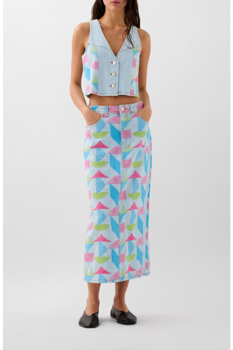 Denim Emb Skirt, Alternate, color, Indigo