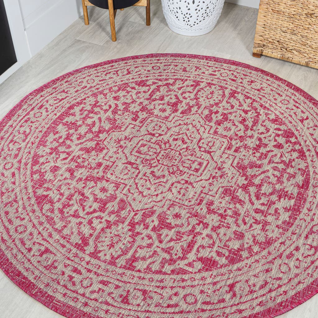 Jonathan Y Sinjuri Medallion Textured Weave Indoor/outdoor Area Rug In Fuchsia/light Gray