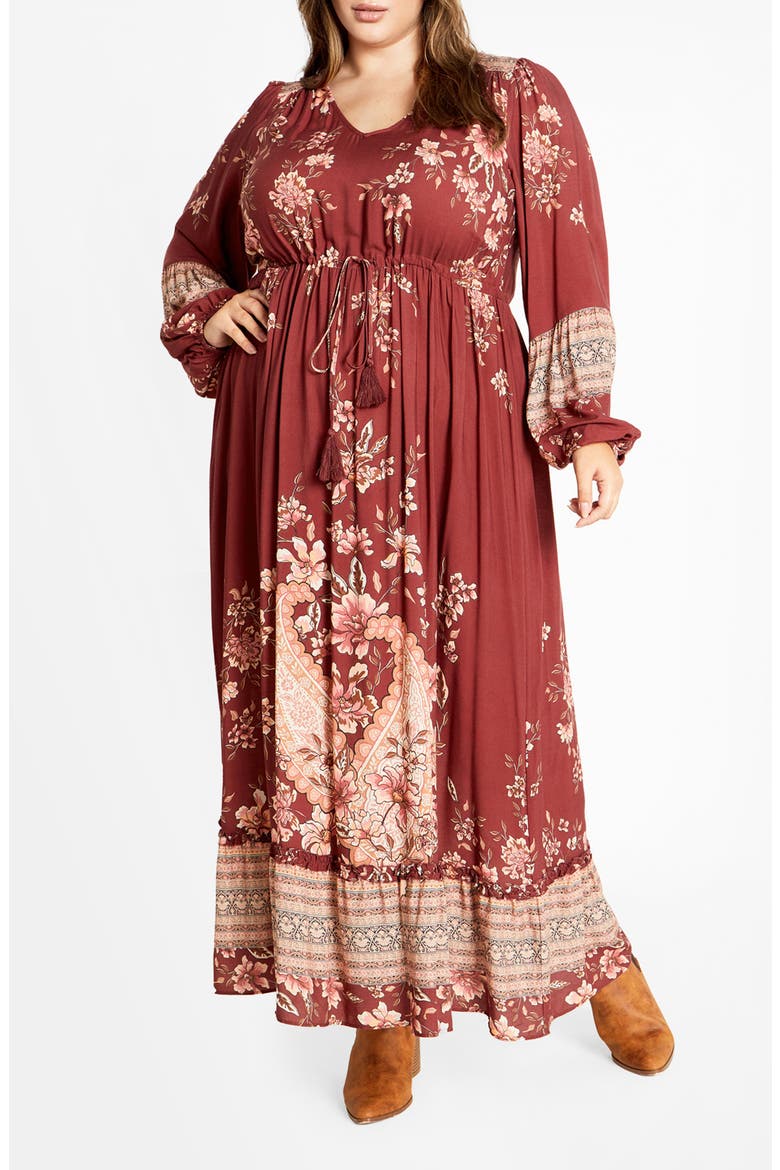 Destiny Placed Print Long Sleeve Maxi Dress, Main, color, PAISLEY