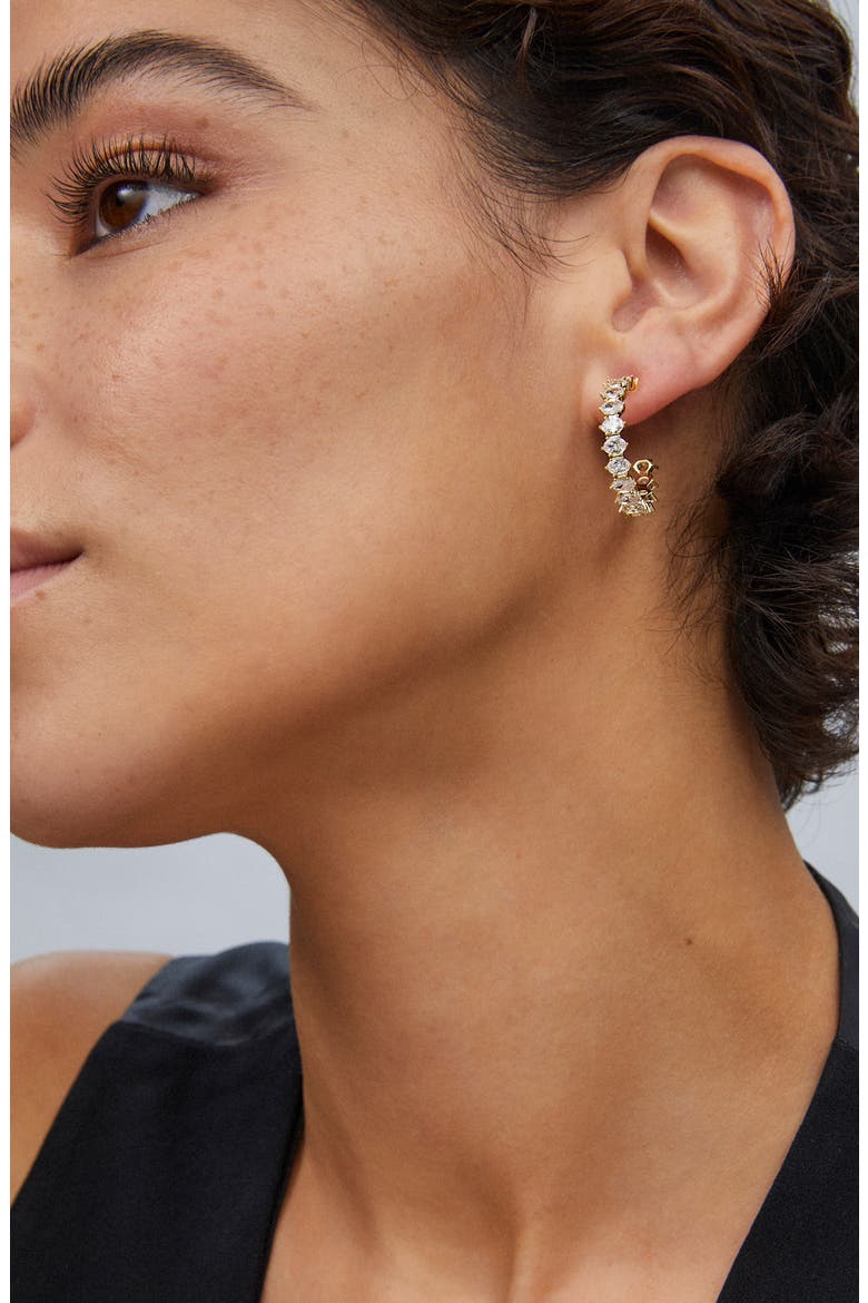 Cailin Cubic Zirconia Hoop Earrings, Alternate, color, GOLD METAL WHITE