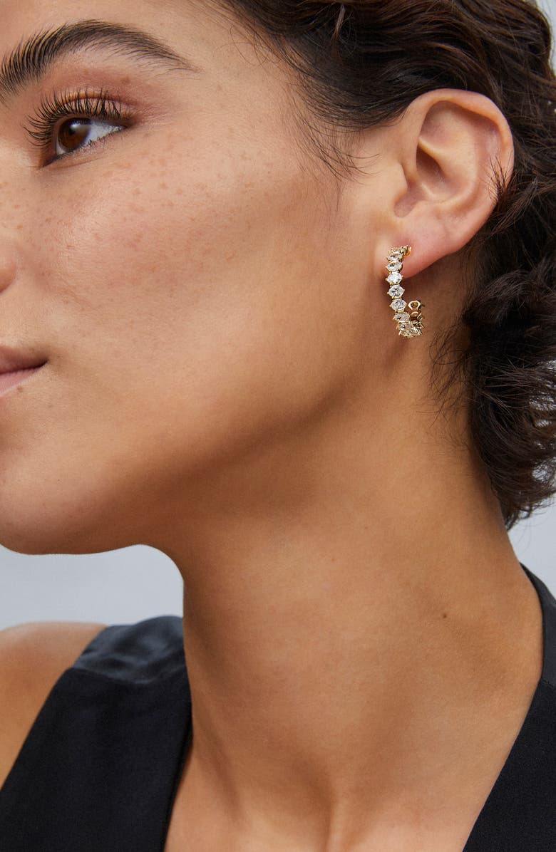 Kendra Scott Cailin Cubic Zirconia Hoop Earrings, Alternate, color, Gold Metal White