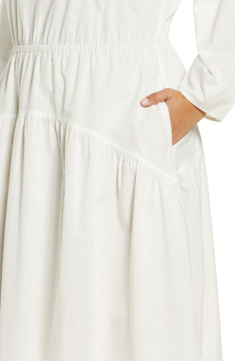 Vince Double V-Neck Long Sleeve Cotton Dress, Alternate, color, Optic White