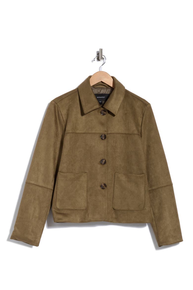 Faux Suede Shirt Jacket, Alternate, color, OLIVE