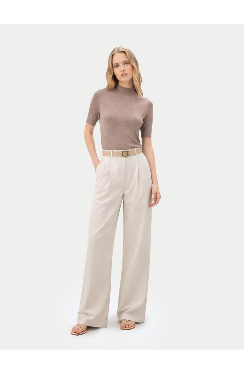 Gobi Cashmere Cashmere Silk Shirt with High Neck, Alternate, color, Timber Wolf