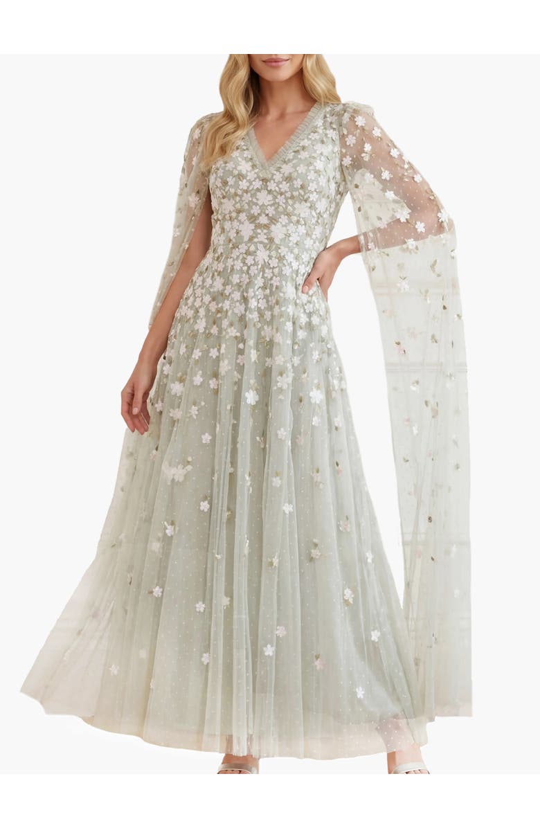 Needle & Thread Camellia Ditsy Cape Sleeve Ankle Gown, Main, color, Seafoam/Multi